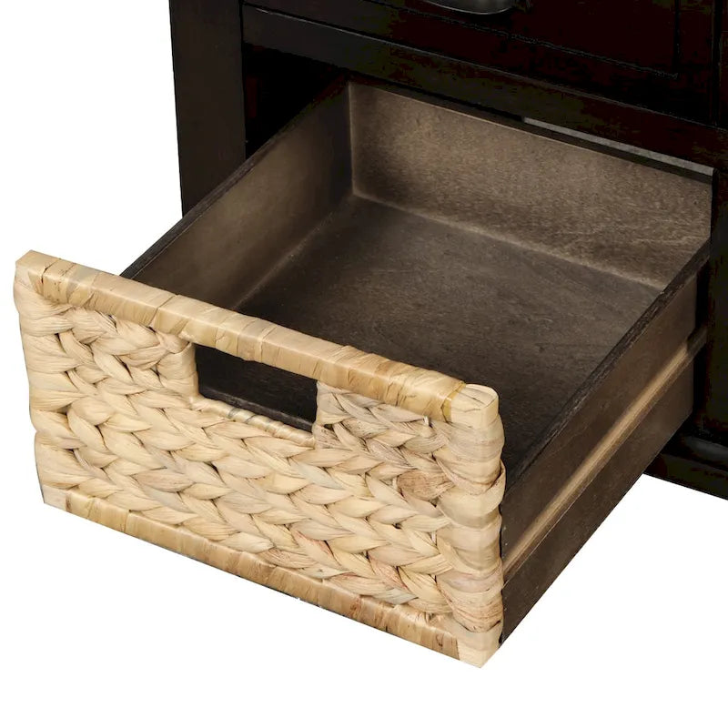 White Storage Bench with 3 Drawers & 3 Wicker Baskets, 1-Person Seat