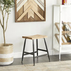 Metal Counter Stool with Brown Wood Top - Black - Roche River Decor
