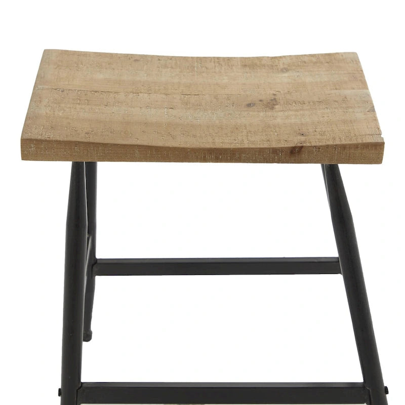 Metal Counter Stool with Brown Wood Top - Black - Roche River Decor