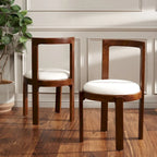 White Round Dining Chair, Solid Wood Frame, Set of 2