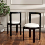 White Round Dining Chair, Solid Wood Frame, Set of 2