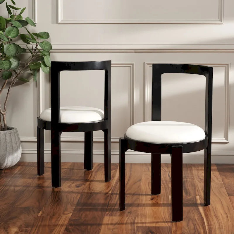 White Round Dining Chair, Solid Wood Frame, Set of 2