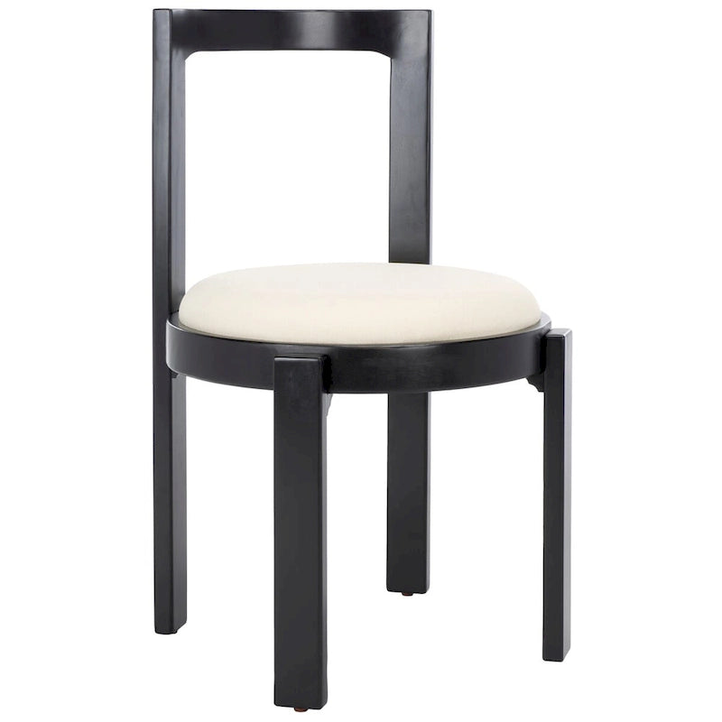 White Round Dining Chair, Solid Wood Frame, Set of 2