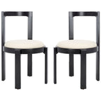 White Round Dining Chair, Solid Wood Frame, Set of 2