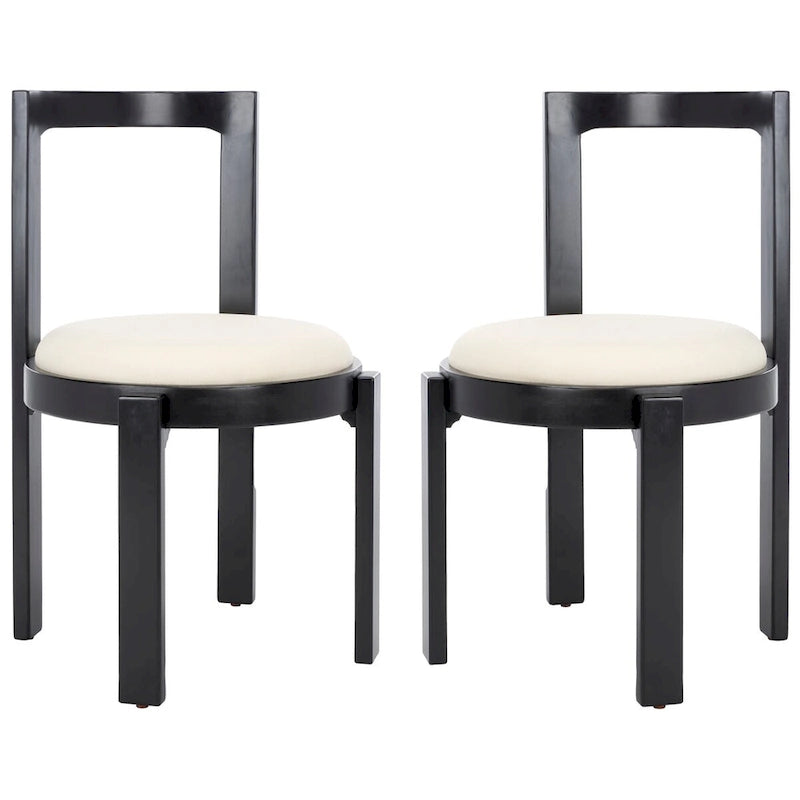 White Round Dining Chair, Solid Wood Frame, Set of 2