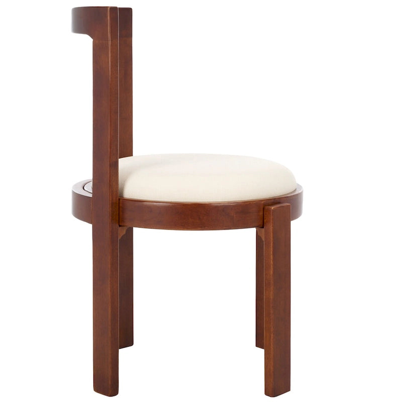 White Round Dining Chair, Solid Wood Frame, Set of 2