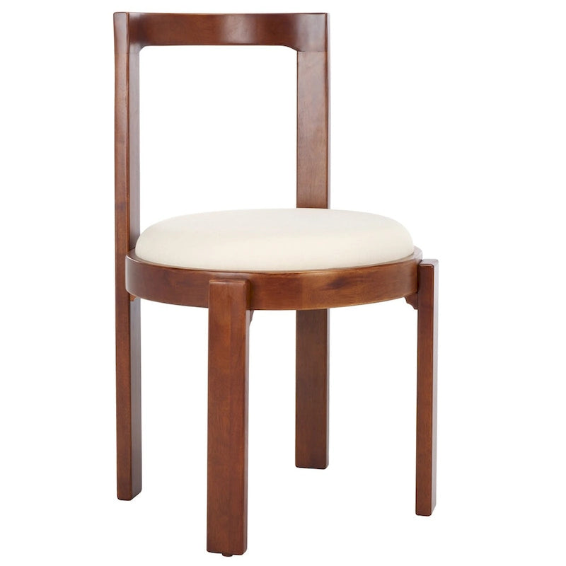 White Round Dining Chair, Solid Wood Frame, Set of 2