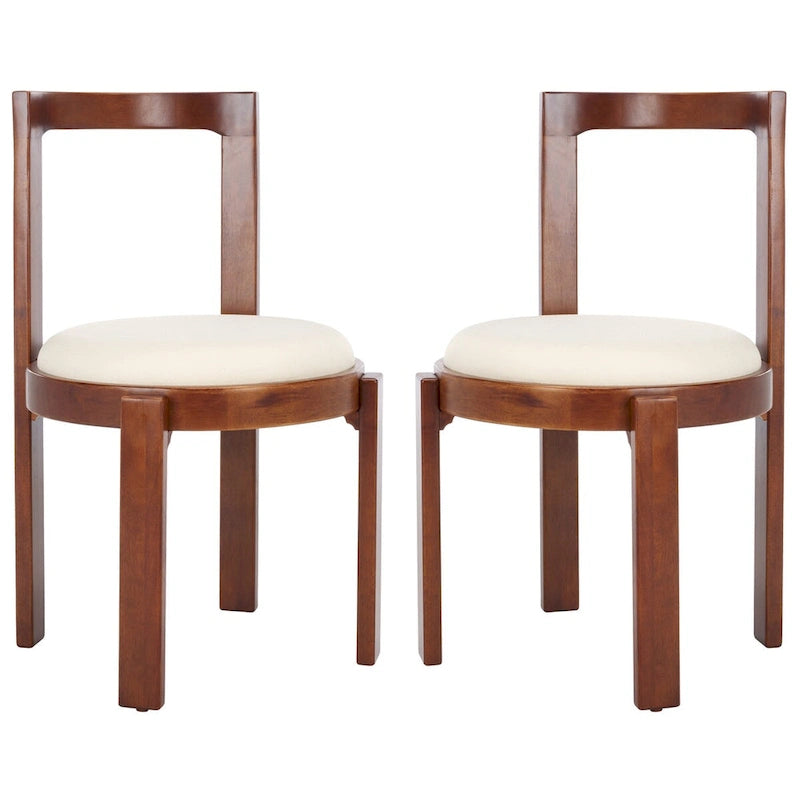 White Round Dining Chair, Solid Wood Frame, Set of 2