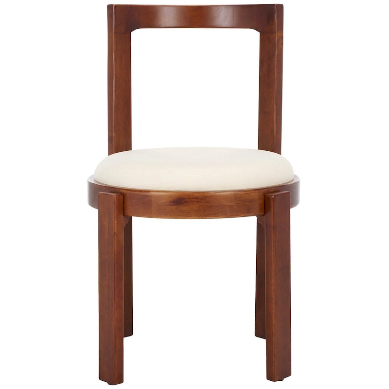 White Round Dining Chair, Solid Wood Frame, Set of 2