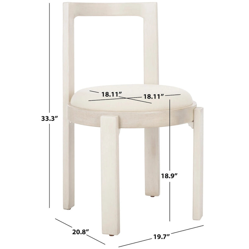 White Round Dining Chair, Solid Wood Frame, Set of 2