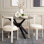 White Round Dining Chair, Solid Wood Frame, Set of 2