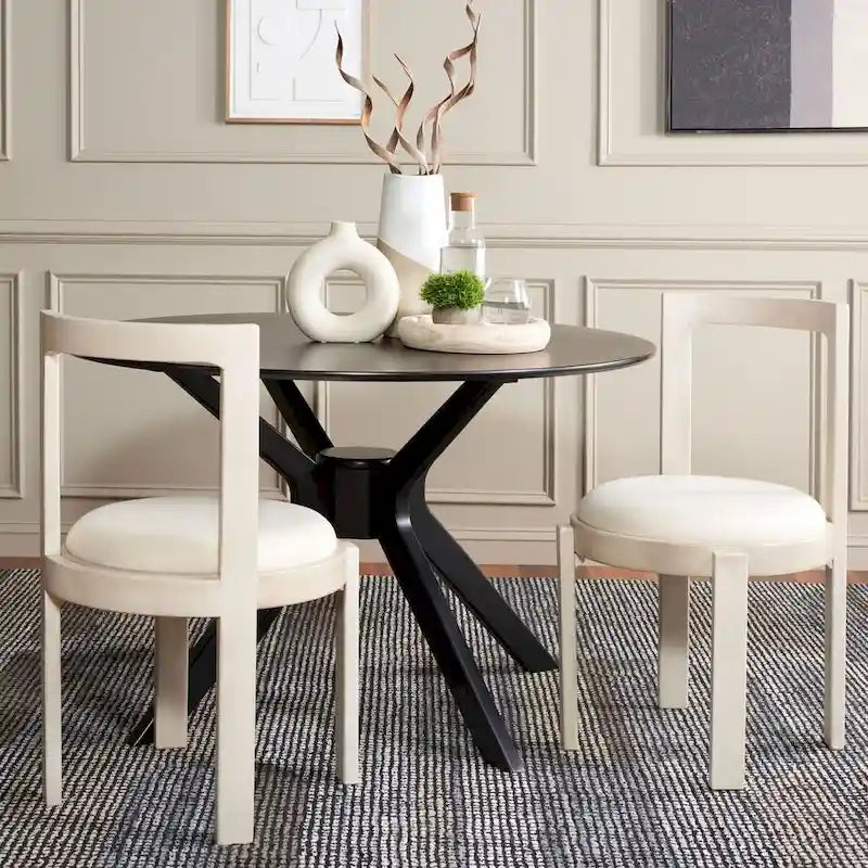 White Round Dining Chair, Solid Wood Frame, Set of 2