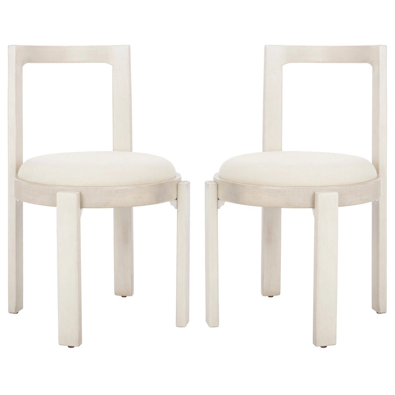 White Round Dining Chair, Solid Wood Frame, Set of 2